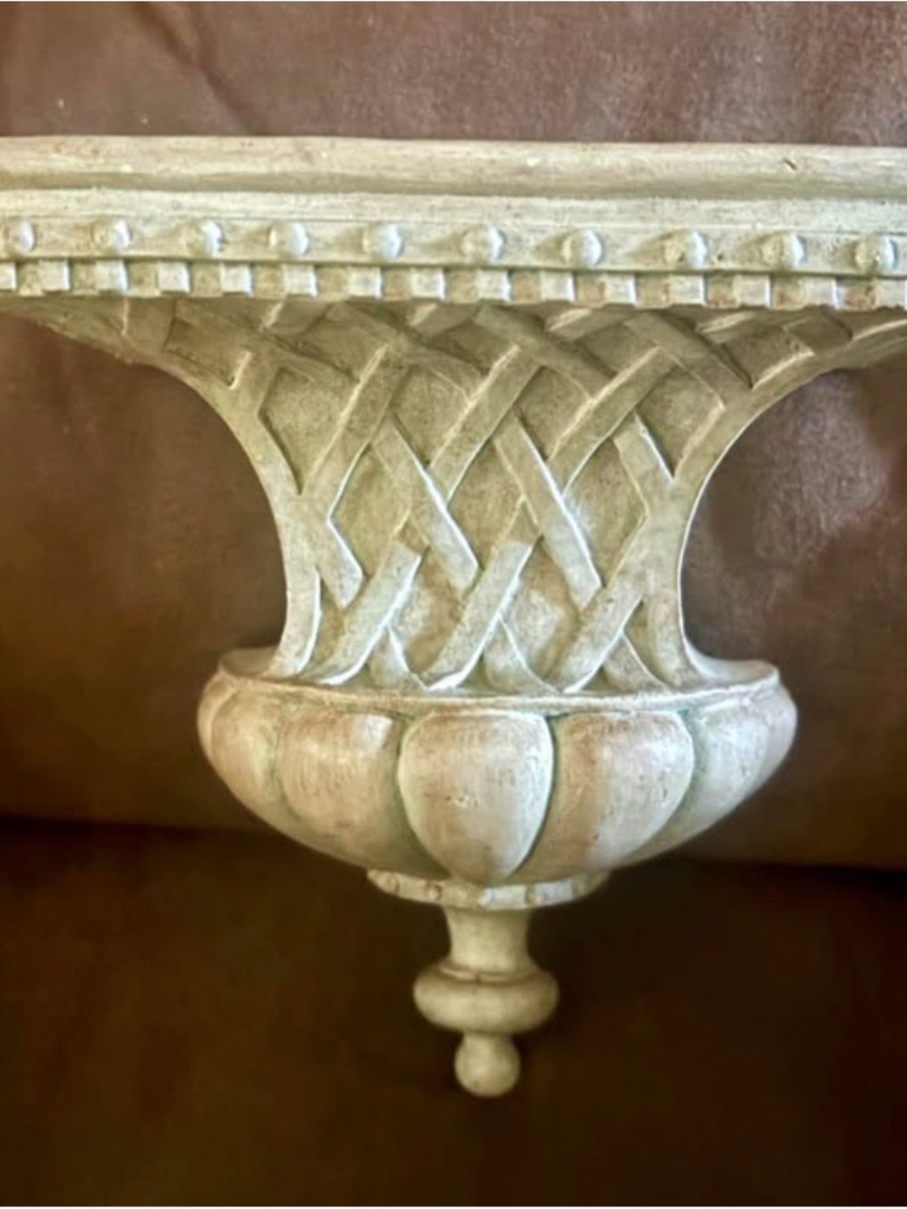 Vintage Carved Wood Corbel / Wall Shelf Bracket – Basketweave & Urn Design